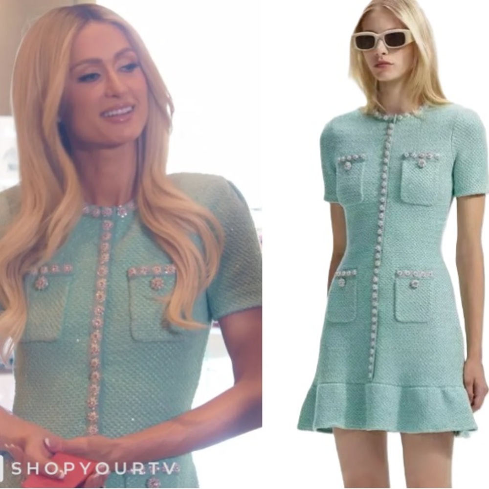 Self-Portrait Mint Green Tweed Mini Dress Size XS NWT - Picture 4 of 5